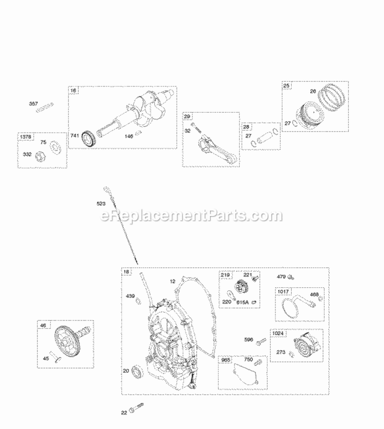 Crankshaft PistonRings Crankcase Cover Camshaft Diagram and Parts List for 611475-0119-E1  Briggs and Stratton Engine